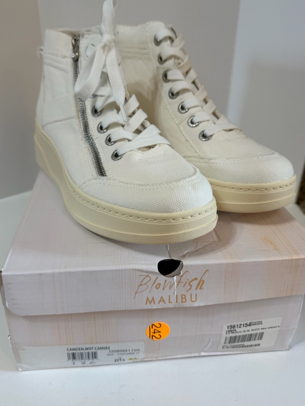 Blowfish White High-Top Canvas Sneakers with Side Zip